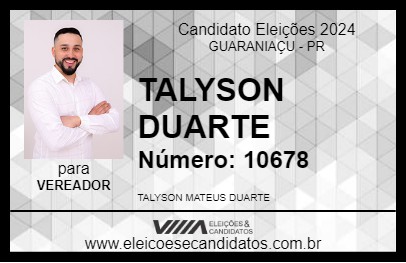 Candidato TALYSON DUARTE 2024 - GUARANIAÇU - Eleições