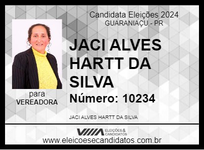 Candidato JACI ALVES HARTT DA SILVA 2024 - GUARANIAÇU - Eleições