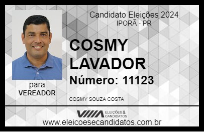 Candidato COSMY LAVADOR 2024 - IPORÃ - Eleições