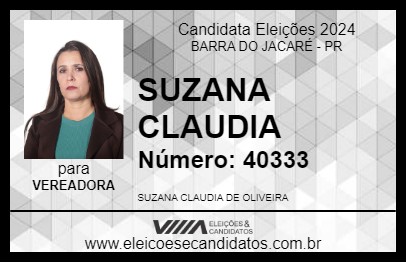 Candidato SUZANA CLAUDIA 2024 - BARRA DO JACARÉ - Eleições