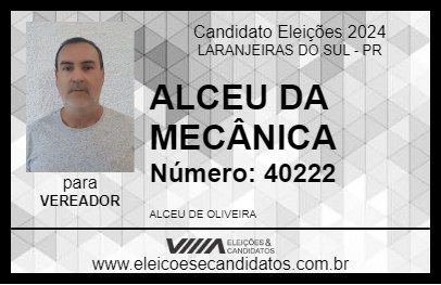 Candidato ALCEU DA MECÂNICA 2024 - LARANJEIRAS DO SUL - Eleições