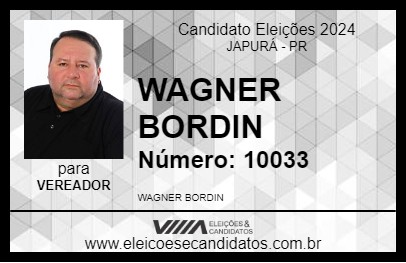 Candidato WAGNER BORDIN 2024 - JAPURÁ - Eleições