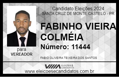 Candidato FABINHO TEIXEIRA COLMÉIA 2024 - SANTA CRUZ DE MONTE CASTELO - Eleições