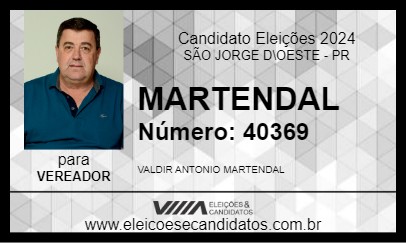 Candidato MARTENDAL 2024 - SÃO JORGE D\OESTE - Eleições