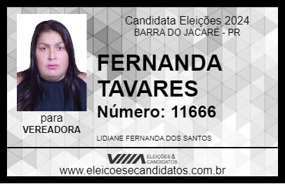 Candidato FERNANDA TAVARES 2024 - BARRA DO JACARÉ - Eleições