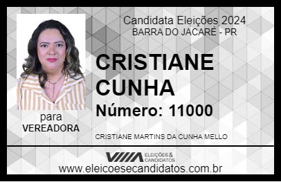 Candidato CRISTIANE CUNHA 2024 - BARRA DO JACARÉ - Eleições