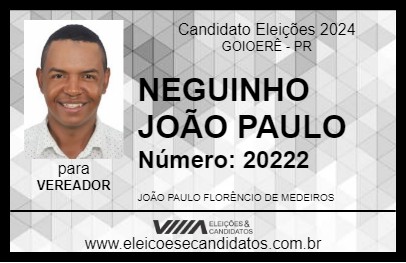 Candidato NEGUINHO JOÃO PAULO 2024 - GOIOERÊ - Eleições