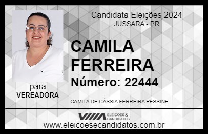 Candidato CAMILA FERREIRA  2024 - JUSSARA - Eleições