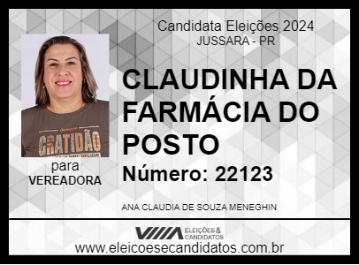 Candidato CLAUDINHA DA FARMÁCIA DO POSTO 2024 - JUSSARA - Eleições