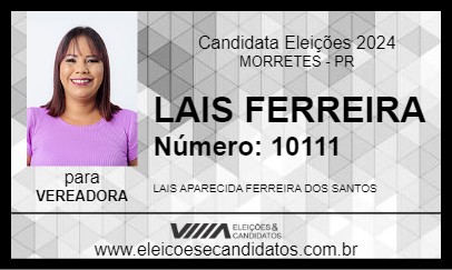 Candidato LAIS FERREIRA 2024 - MORRETES - Eleições