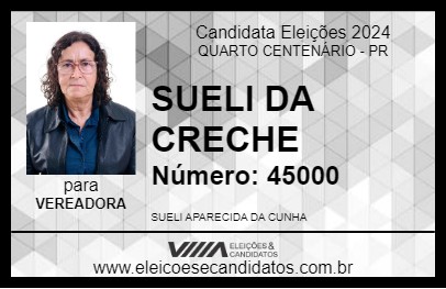 Candidato SUELI DA CRECHE 2024 - QUARTO CENTENÁRIO - Eleições