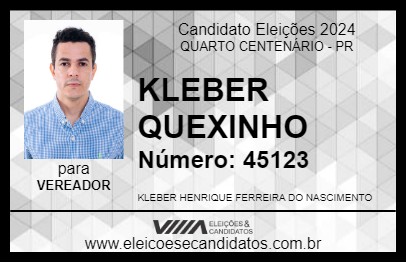 Candidato KLEBER QUEXINHO 2024 - QUARTO CENTENÁRIO - Eleições