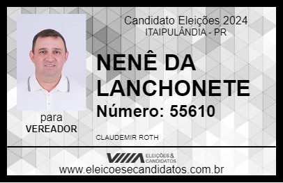 Candidato NENÊ DA LANCHONETE 2024 - ITAIPULÂNDIA - Eleições