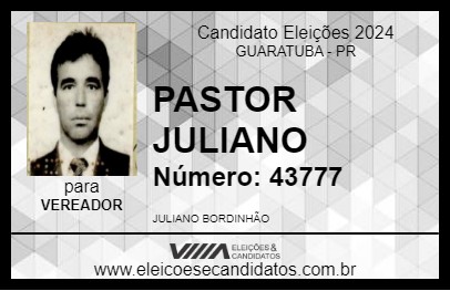 Candidato PASTOR JULIANO 2024 - GUARATUBA - Eleições