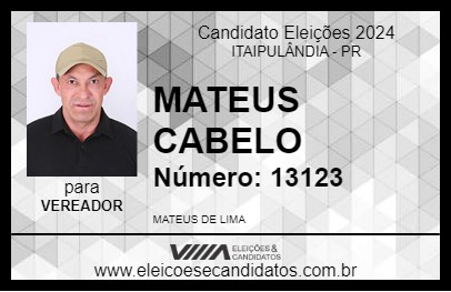 Candidato MATEUS CABELO 2024 - ITAIPULÂNDIA - Eleições