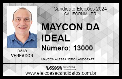 Candidato MAYCON DA IDEAL 2024 - CALIFÓRNIA - Eleições