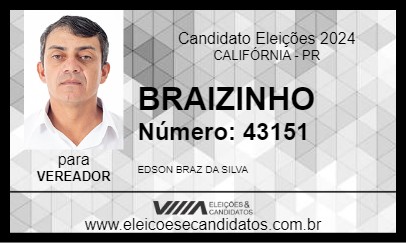 Candidato BRAIZINHO 2024 - CALIFÓRNIA - Eleições