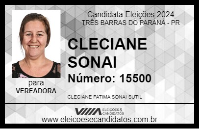 Candidato CLECIANE SONAI 2024 - TRÊS BARRAS DO PARANÁ - Eleições