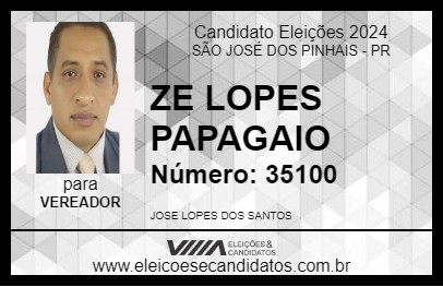 Candidato ZE LOPES PAPAGAIO 2024 - SÃO JOSÉ DOS PINHAIS - Eleições