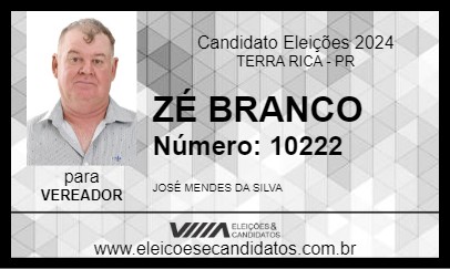 Candidato ZÉ BRANCO 2024 - TERRA RICA - Eleições