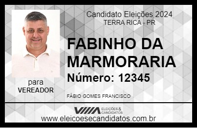 Candidato FABINHO DA MARMORARIA 2024 - TERRA RICA - Eleições