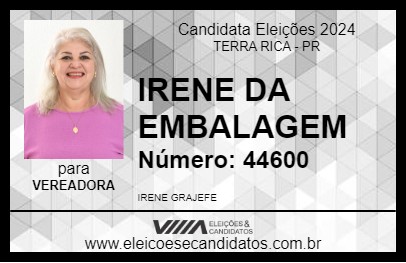 Candidato IRENE DA EMBALAGEM 2024 - TERRA RICA - Eleições