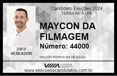 Candidato MAYCON DA FILMAGEM 2024 - TERRA RICA - Eleições