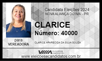 Candidato CLARICE 2024 - NOVA ALIANÇA DO IVAÍ - Eleições