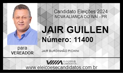 Candidato JAIR GUILLEN 2024 - NOVA ALIANÇA DO IVAÍ - Eleições