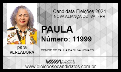 Candidato PAULA 2024 - NOVA ALIANÇA DO IVAÍ - Eleições