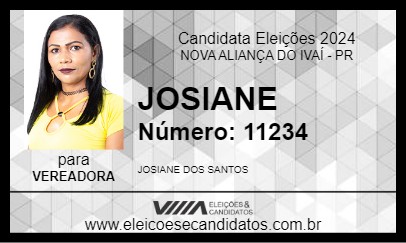 Candidato JOSIANE 2024 - NOVA ALIANÇA DO IVAÍ - Eleições