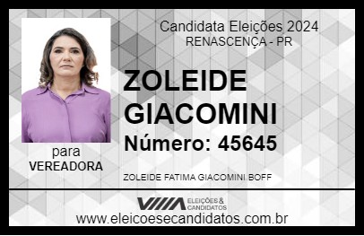 Candidato ZOLEIDE GIACOMINI 2024 - RENASCENÇA - Eleições