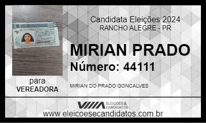 Candidato MIRIAN PRADO 2024 - RANCHO ALEGRE - Eleições