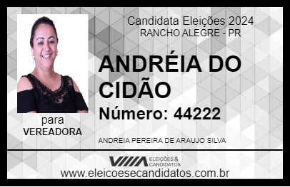 Candidato ANDRÉIA DO CIDÃO 2024 - RANCHO ALEGRE - Eleições