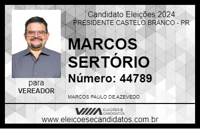 Candidato MARCOS SERTÓRIO 2024 - PRESIDENTE CASTELO BRANCO - Eleições