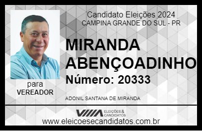 Candidato MIRANDA ABENÇOADINHO 2024 - CAMPINA GRANDE DO SUL - Eleições