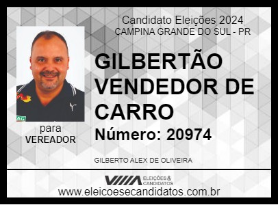 Candidato GILBERTÃO VENDEDOR DE CARRO 2024 - CAMPINA GRANDE DO SUL - Eleições