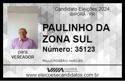 Candidato PAULINHO DA ZONA SUL 2024 - IBIPORÃ - Eleições