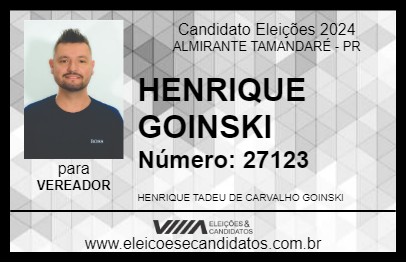 Candidato HENRIQUE GOINSKI 2024 - ALMIRANTE TAMANDARÉ - Eleições