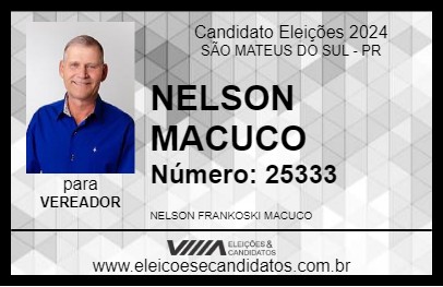 Candidato NELSON MACUCO 2024 - SÃO MATEUS DO SUL - Eleições