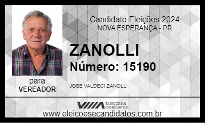 Candidato ZANOLLI 2024 - NOVA ESPERANÇA - Eleições