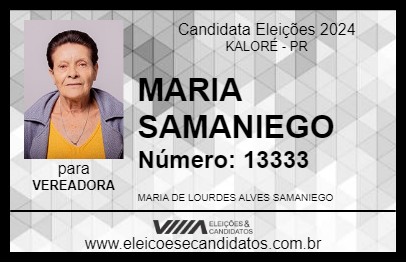 Candidato MARIA SAMANIEGO 2024 - KALORÉ - Eleições