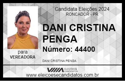 Candidato DANI CRISTINA PENGA 2024 - RONCADOR - Eleições