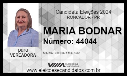 Candidato MARIA BODNAR 2024 - RONCADOR - Eleições