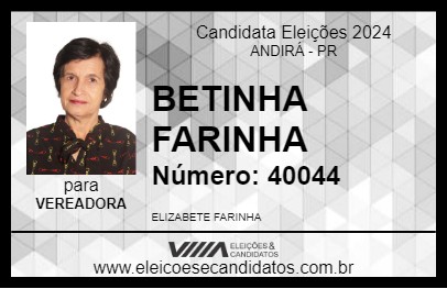 Candidato BETINHA FARINHA 2024 - ANDIRÁ - Eleições