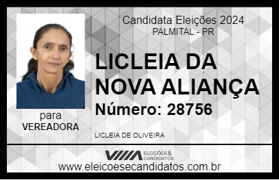 Candidato LICLEIA DA NOVA ALIANÇA 2024 - PALMITAL - Eleições