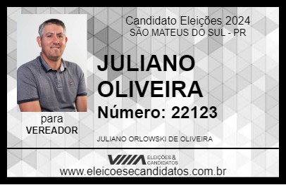 Candidato JULIANO OLIVEIRA 2024 - SÃO MATEUS DO SUL - Eleições