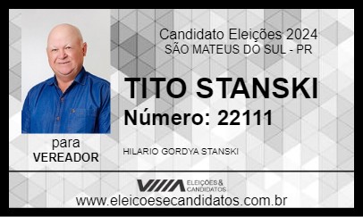 Candidato TITO STANSKI 2024 - SÃO MATEUS DO SUL - Eleições