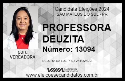 Candidato PROFESSORA DEUZITA 2024 - SÃO MATEUS DO SUL - Eleições