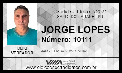 Candidato JORGE LOPES 2024 - SALTO DO ITARARÉ - Eleições